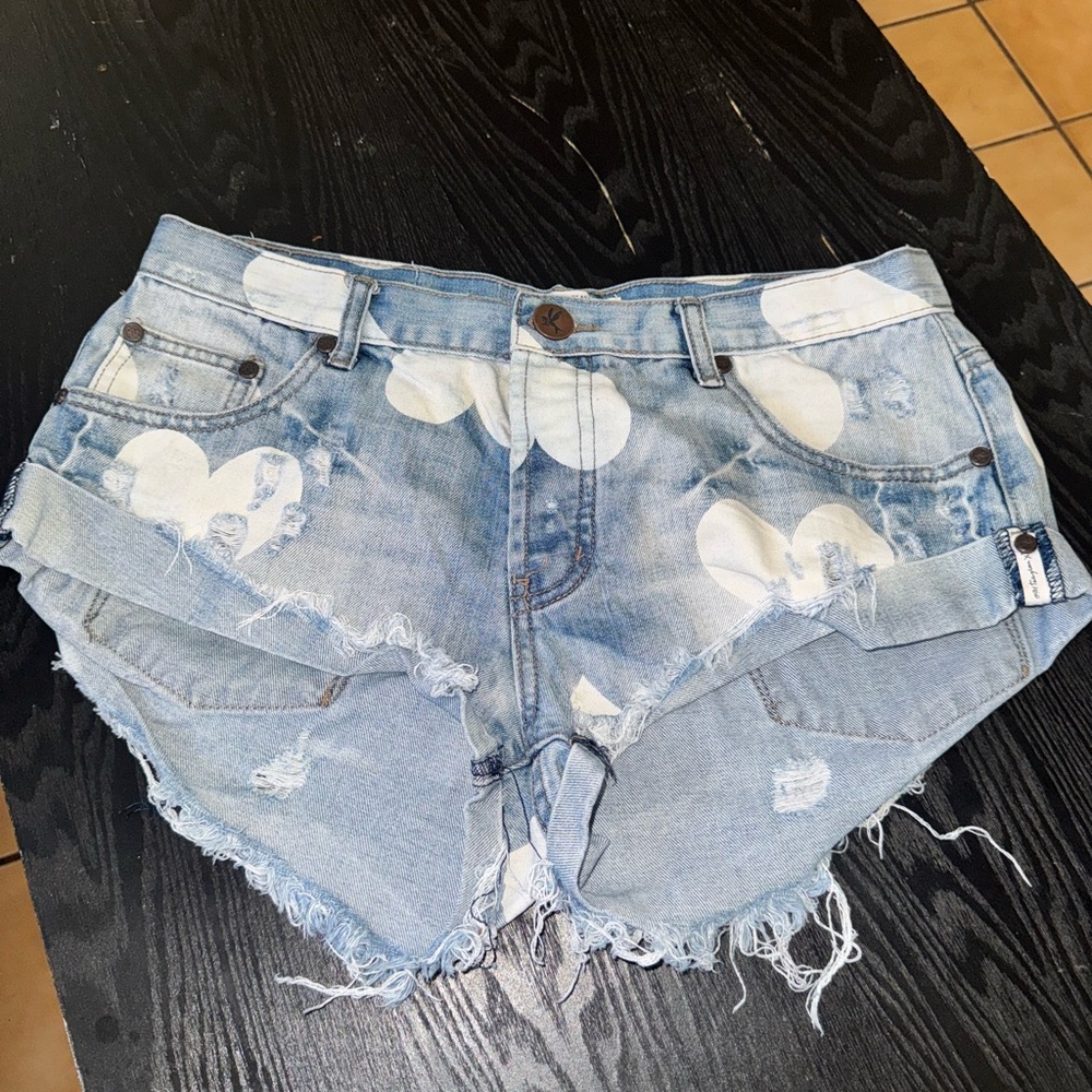 One Teaspoon Blue Jean Shorts with White Accents